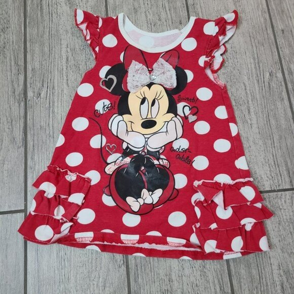 Disney Minnie Mouse short sleeve top red and white polka dot size 3T - Picture 1 of 7